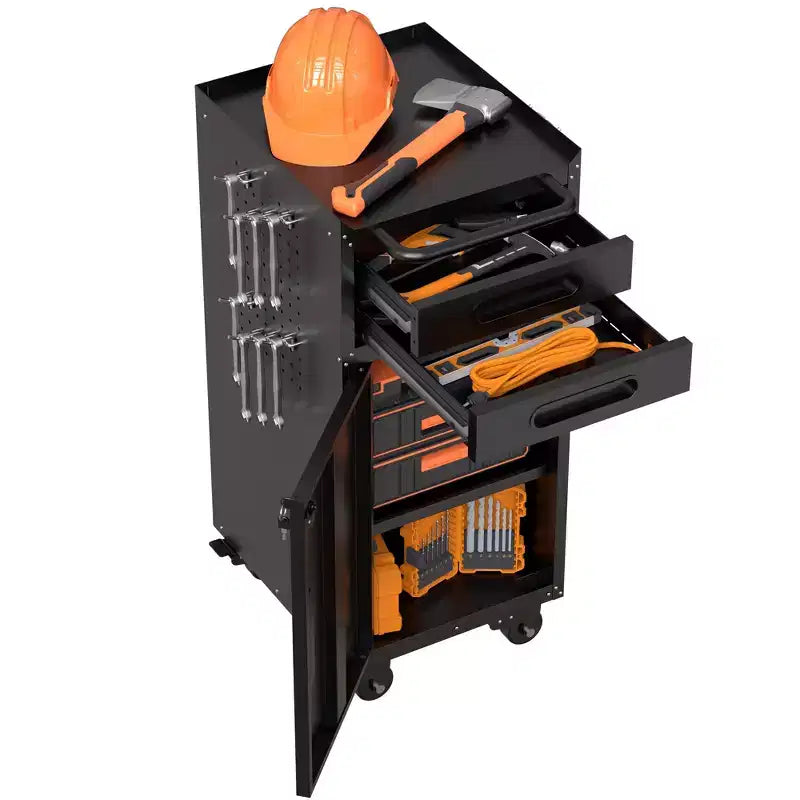 VIYET 34 Chariot de rangement fin à roulettes - Rangement compact à 2 tiroirs avec porte verrouillable, noir