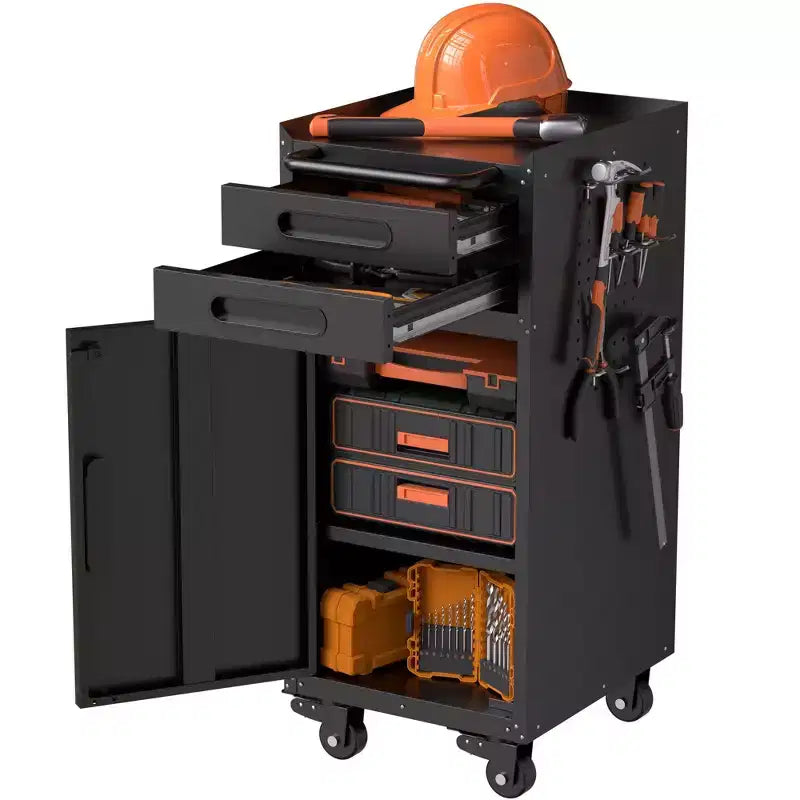 VIYET 34 Chariot de rangement fin à roulettes - Rangement compact à 2 tiroirs avec porte verrouillable, noir