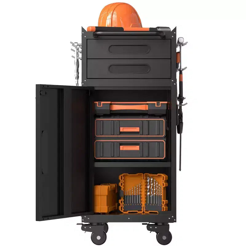 VIYET 34 Chariot de rangement fin à roulettes - Rangement compact à 2 tiroirs avec porte verrouillable, noir