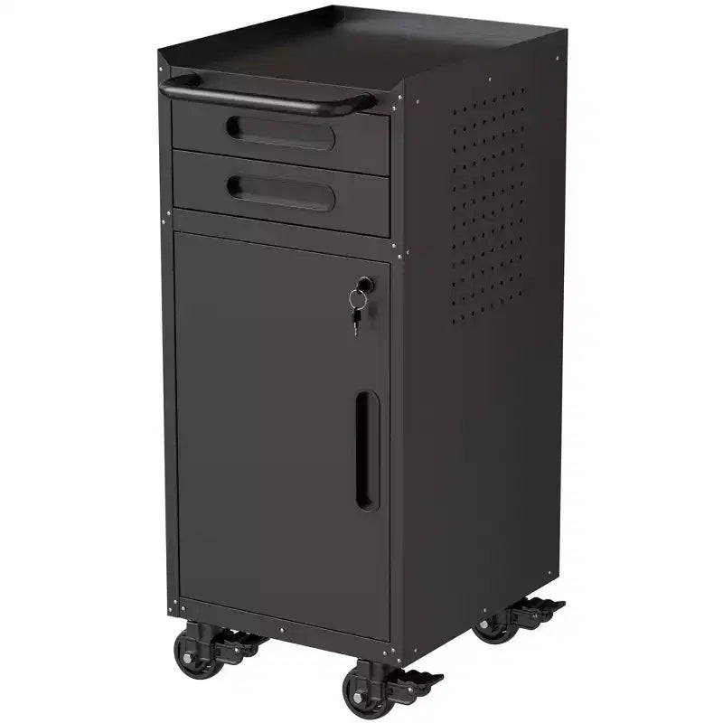 VIYET 34 Chariot de rangement fin à roulettes - Rangement compact à 2 tiroirs avec porte verrouillable, noir