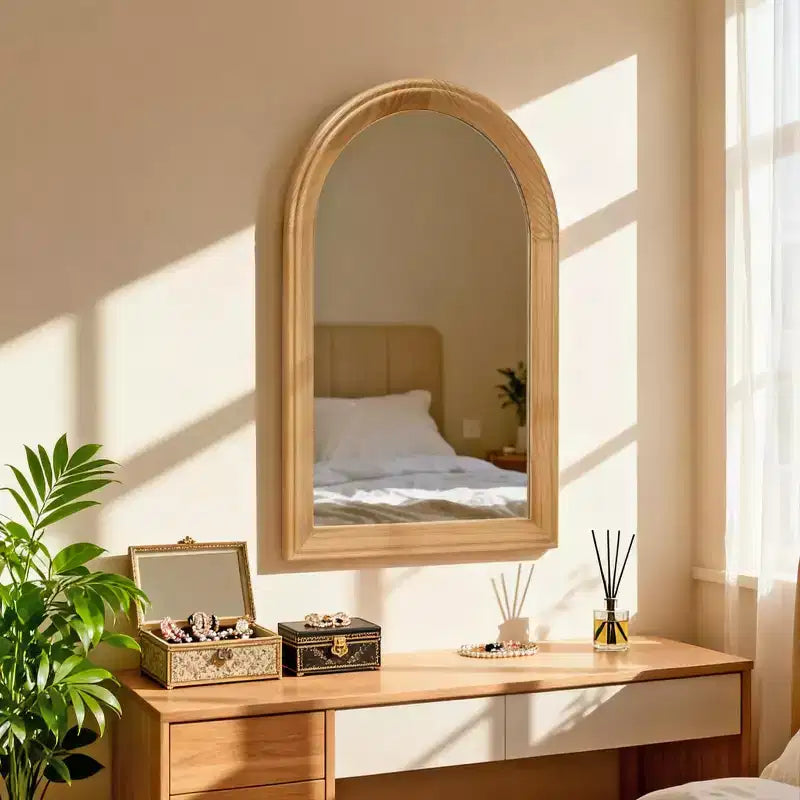 Miroir Mural Cintrée avec Cadre en Bois, Miroir Décoratif Rustique 24 x 35 pour Salle de Bain, Coiffeuse, Salon-Panipeachy