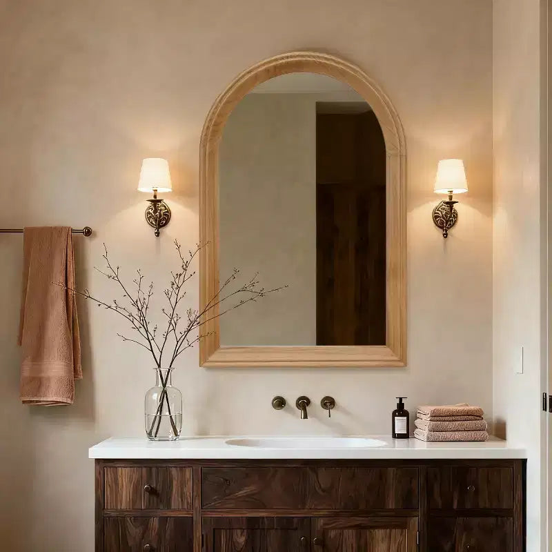 Miroir Mural Cintrée avec Cadre en Bois, Miroir Décoratif Rustique 24 x 35 pour Salle de Bain, Coiffeuse, Salon-Panipeachy