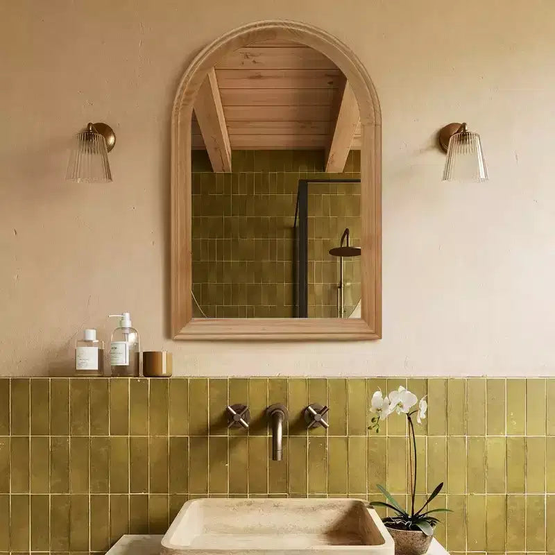 Miroir Mural Cintrée avec Cadre en Bois, Miroir Décoratif Rustique 24 x 35 pour Salle de Bain, Coiffeuse, Salon-Panipeachy