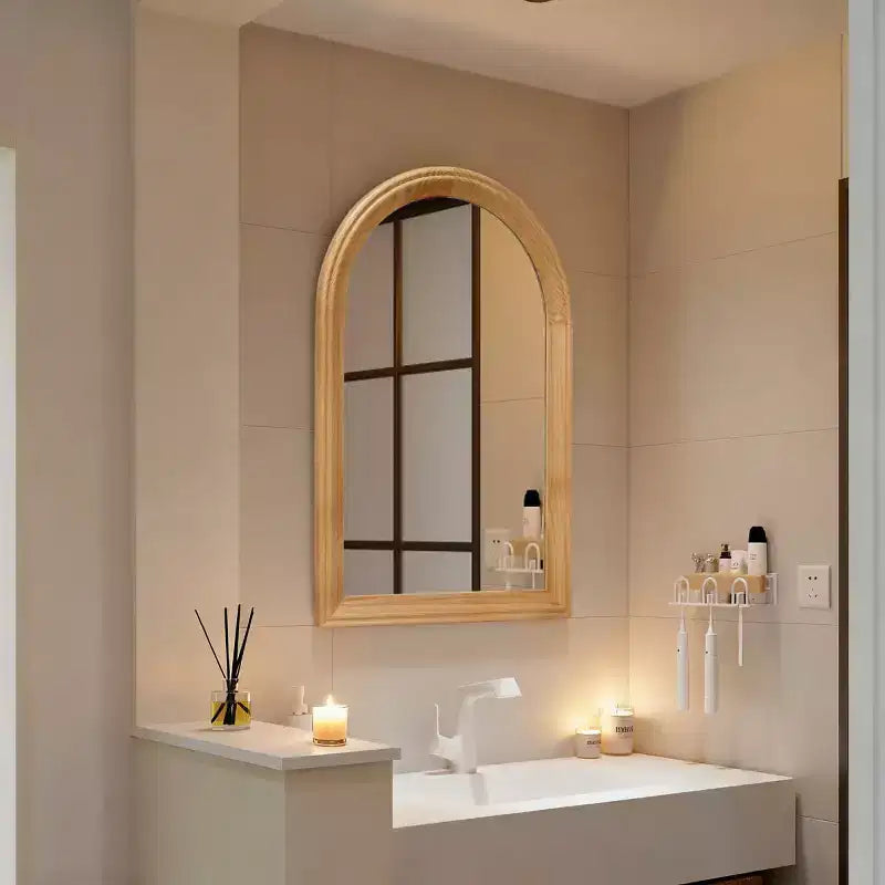 Miroir Mural Cintrée avec Cadre en Bois, Miroir Décoratif Rustique 24 x 35 pour Salle de Bain, Coiffeuse, Salon-Panipeachy