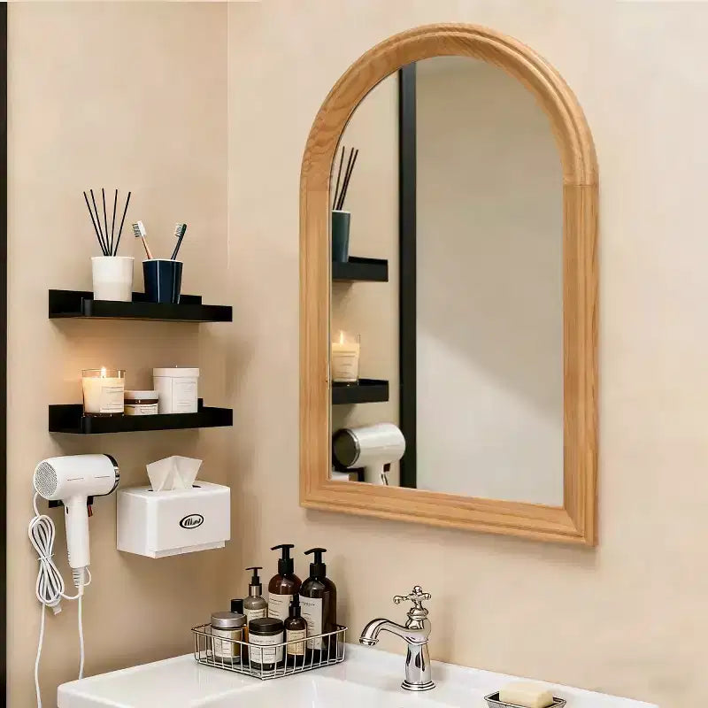 Miroir Mural Cintrée avec Cadre en Bois, Miroir Décoratif Rustique 24 x 35 pour Salle de Bain, Coiffeuse, Salon-Panipeachy