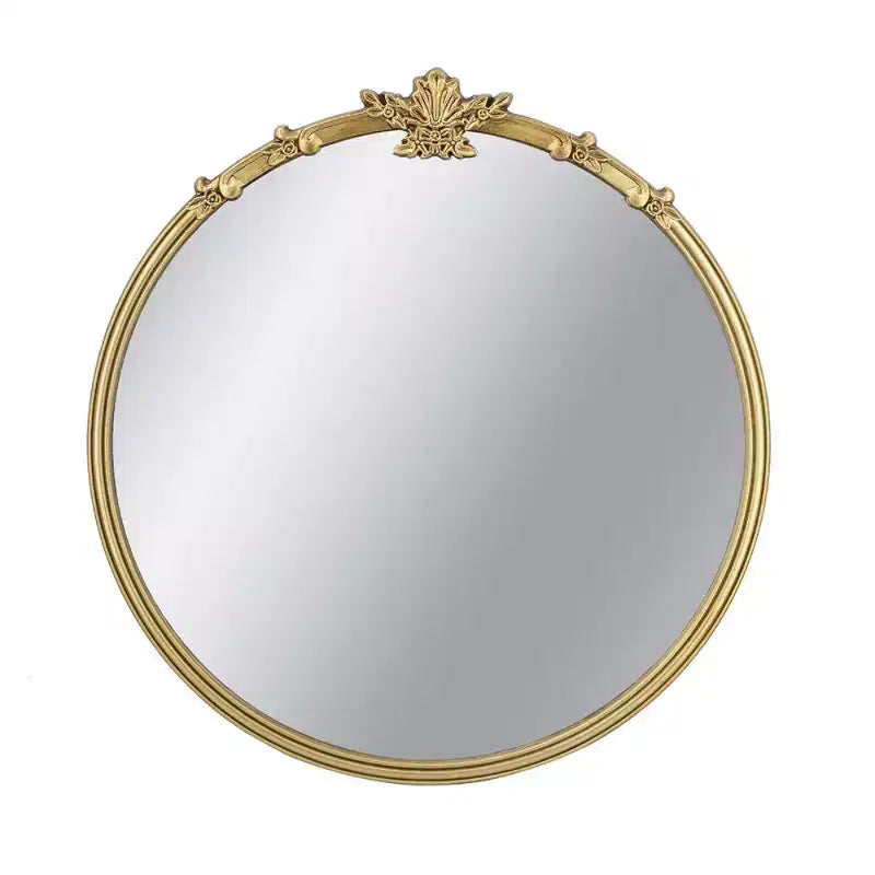 Miroir mural décoratif rond doré vintage de 76 cm, miroir orné de crêtes de feuilles baroques pour cheminée, entrée - Panipeachy