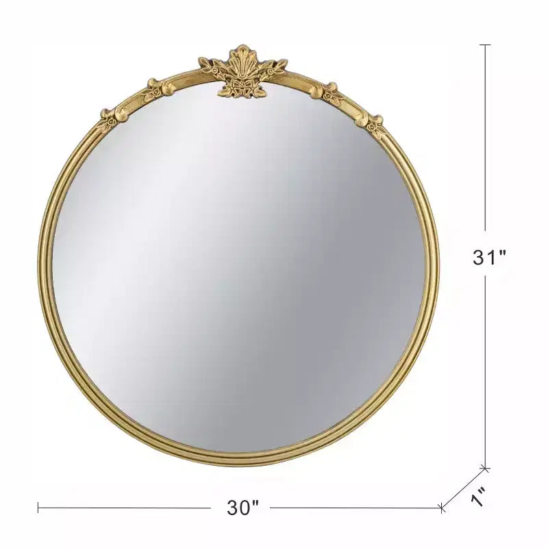 Miroir mural décoratif rond doré vintage de 76 cm, miroir orné de crêtes de feuilles baroques pour cheminée, entrée - Panipeachy