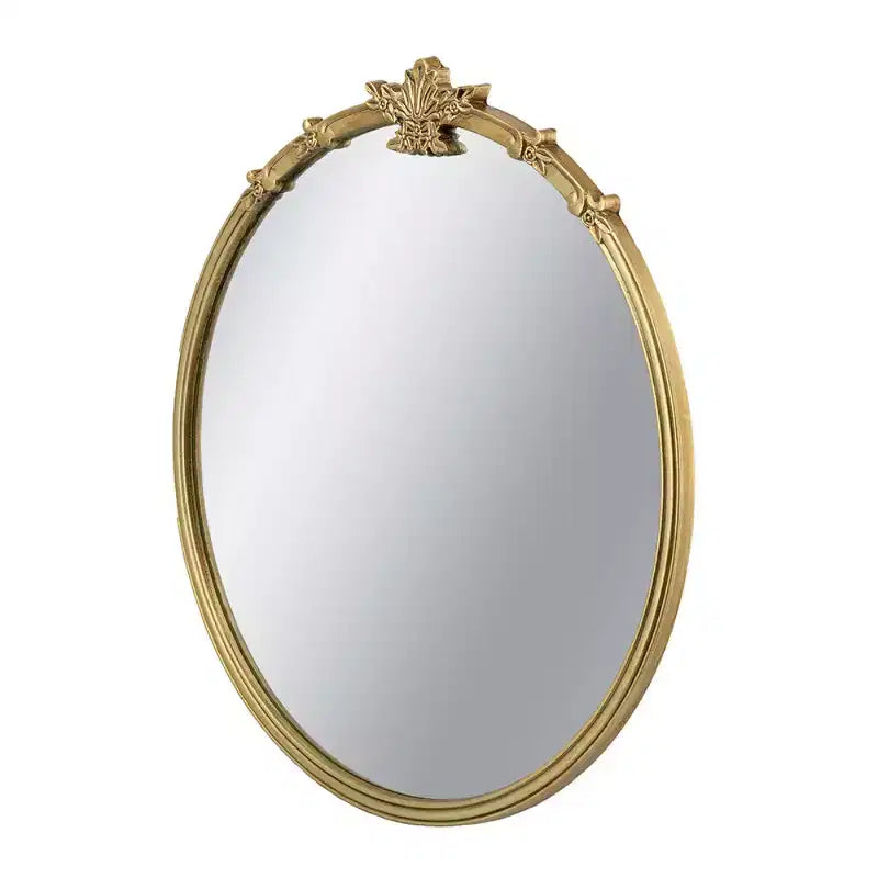 Miroir mural décoratif rond doré vintage de 76 cm, miroir orné de crêtes de feuilles baroques pour cheminée, entrée - Panipeachy