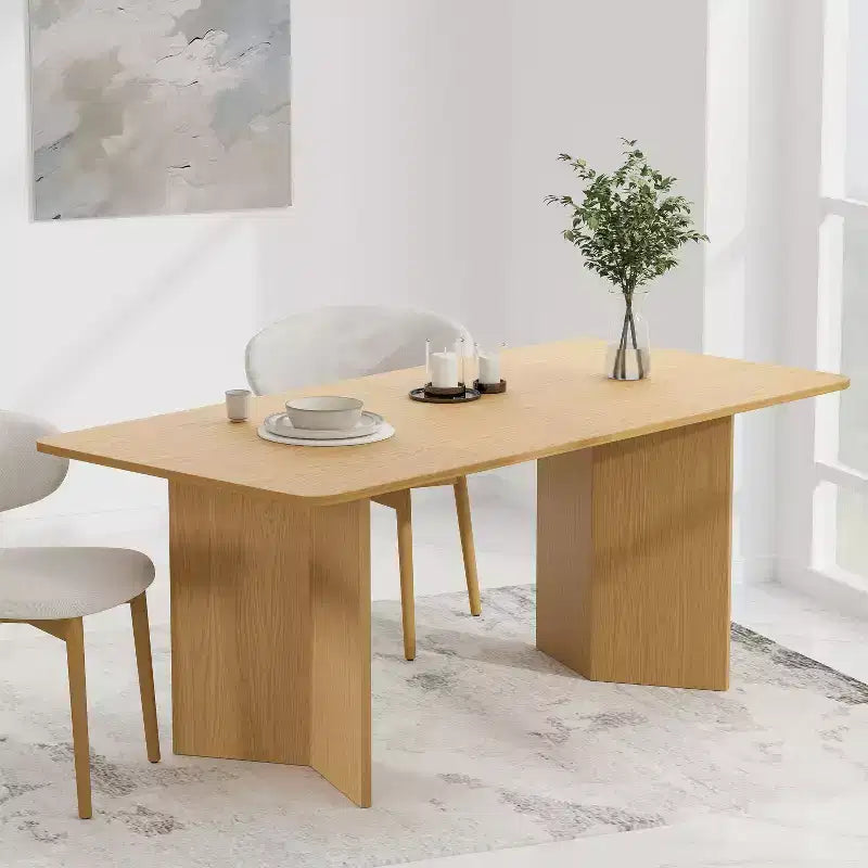 PexFix 67 x 33,5 Table de salle à manger de ferme en bois massif naturel avec pieds en V et plateau carré en bois pour salles à manger modernes et réunions de famille
