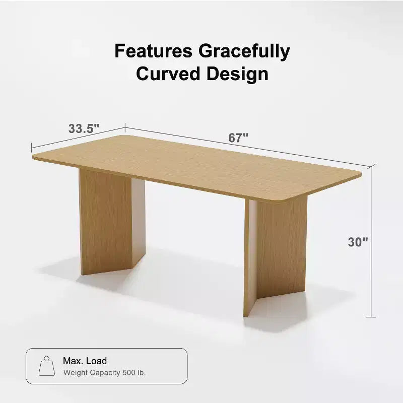 PexFix 67 x 33,5 Table de salle à manger de ferme en bois massif naturel avec pieds en V et plateau carré en bois pour salles à manger modernes et réunions de famille