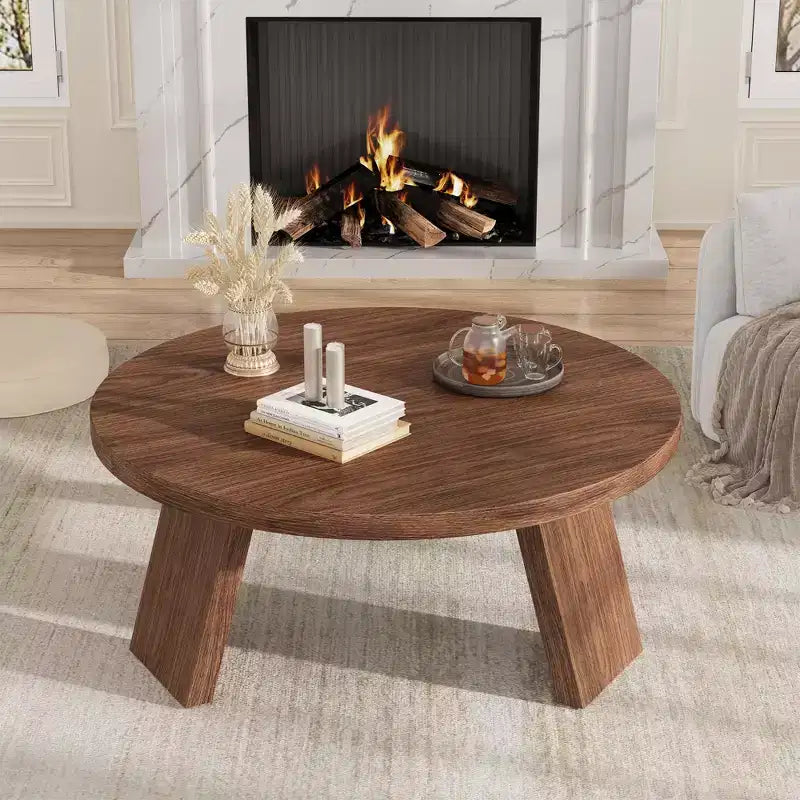 Table basse ronde moderne de 33,5 pouces, table basse en bois, table d'appoint de canapé avec pieds inclinés, table d'appoint de cocktail pour salon et bureau
