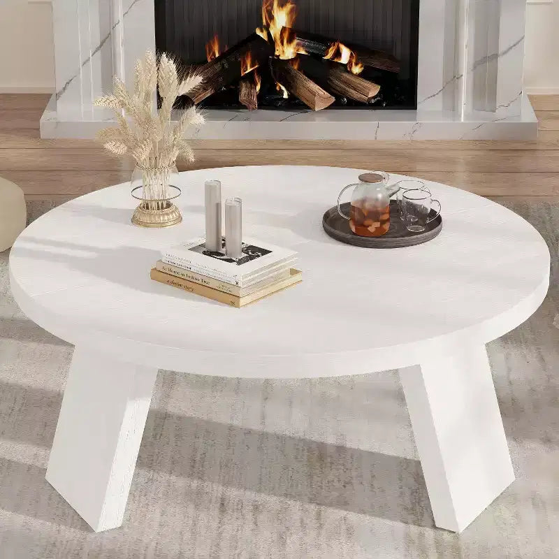 Table basse ronde moderne de 33,5 pouces, table basse en bois, table d'appoint de canapé avec pieds inclinés, table d'appoint de cocktail pour salon et bureau