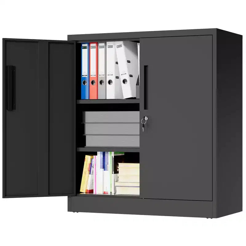 VIYET 35 Armoire de Rangement Métallique à 2 Portes, Armoire en Acier Robuste Verrouillable avec 2 Étagères Réglables (Organisateur Maison/Bureau/Garage)