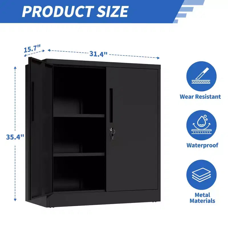 VIYET 35 Armoire de Rangement Métallique à 2 Portes, Armoire en Acier Robuste Verrouillable avec 2 Étagères Réglables (Organisateur Maison/Bureau/Garage)