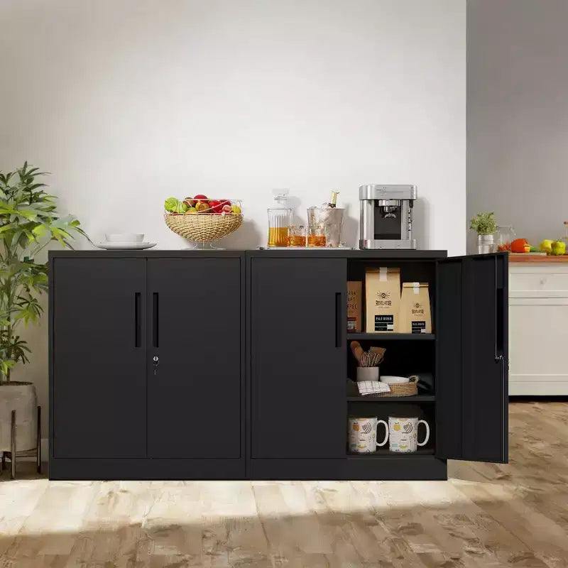 VIYET 35 Armoire de Rangement Métallique à 2 Portes, Armoire en Acier Robuste Verrouillable avec 2 Étagères Réglables (Organisateur Maison/Bureau/Garage)