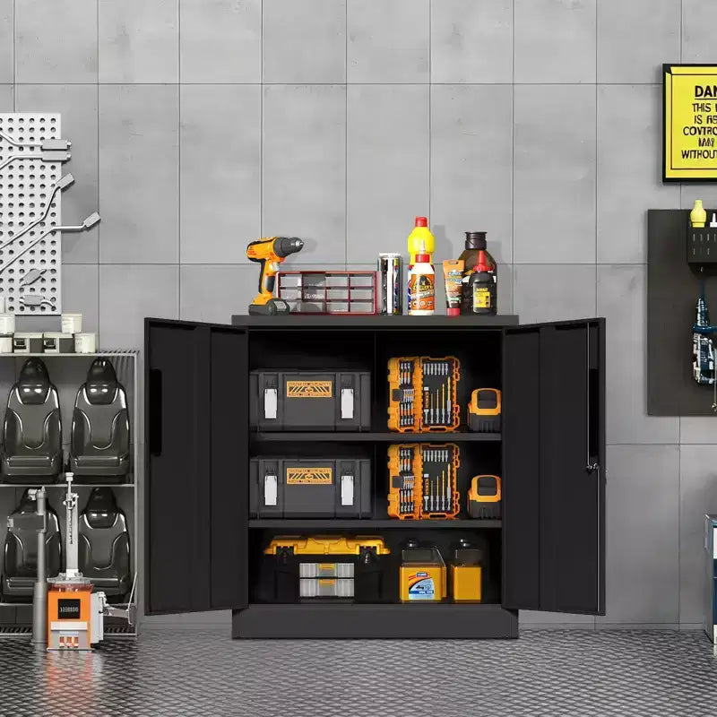 VIYET 35 Armoire de Rangement Métallique à 2 Portes, Armoire en Acier Robuste Verrouillable avec 2 Étagères Réglables (Organisateur Maison/Bureau/Garage)