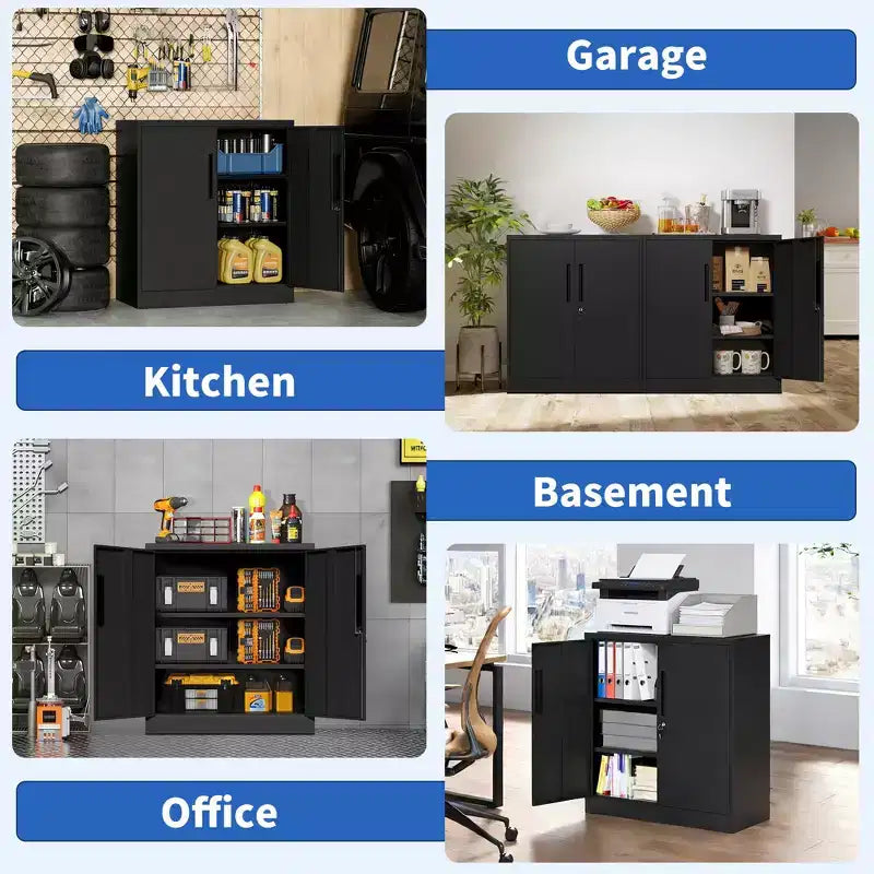 VIYET 35 Armoire de Rangement Métallique à 2 Portes, Armoire en Acier Robuste Verrouillable avec 2 Étagères Réglables (Organisateur Maison/Bureau/Garage)