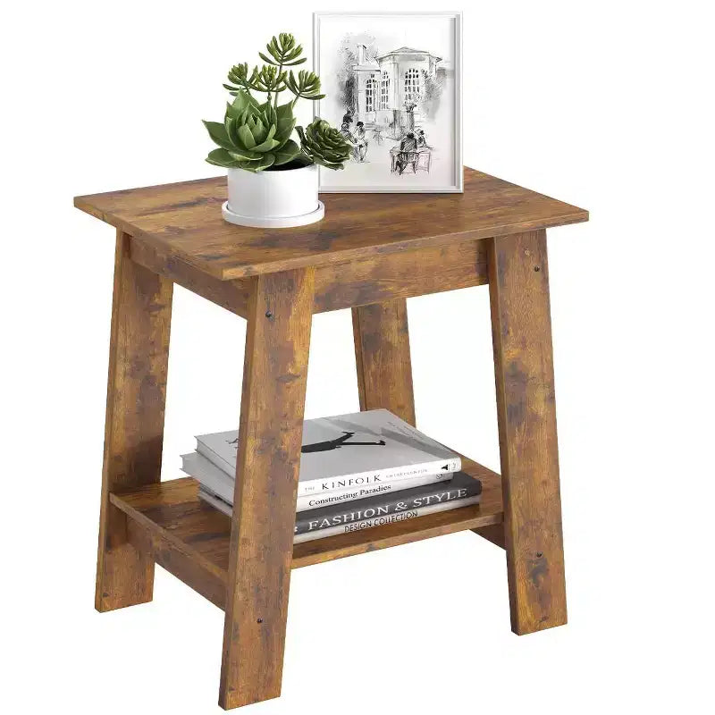 Table d'appoint à 2 niveaux avec étagère inférieure, table de chevet, petite table d'appoint carrée pour canapé, lit et entrée, style ferme et assemblage facile