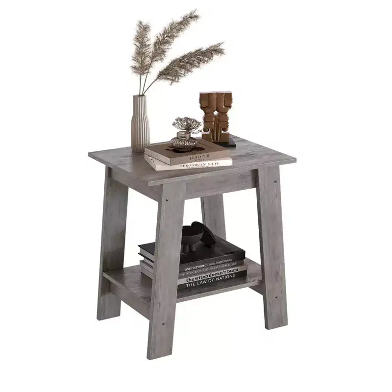 Table d'appoint à 2 niveaux avec étagère inférieure, table de chevet, petite table d'appoint carrée pour canapé, lit et entrée, style ferme et assemblage facile
