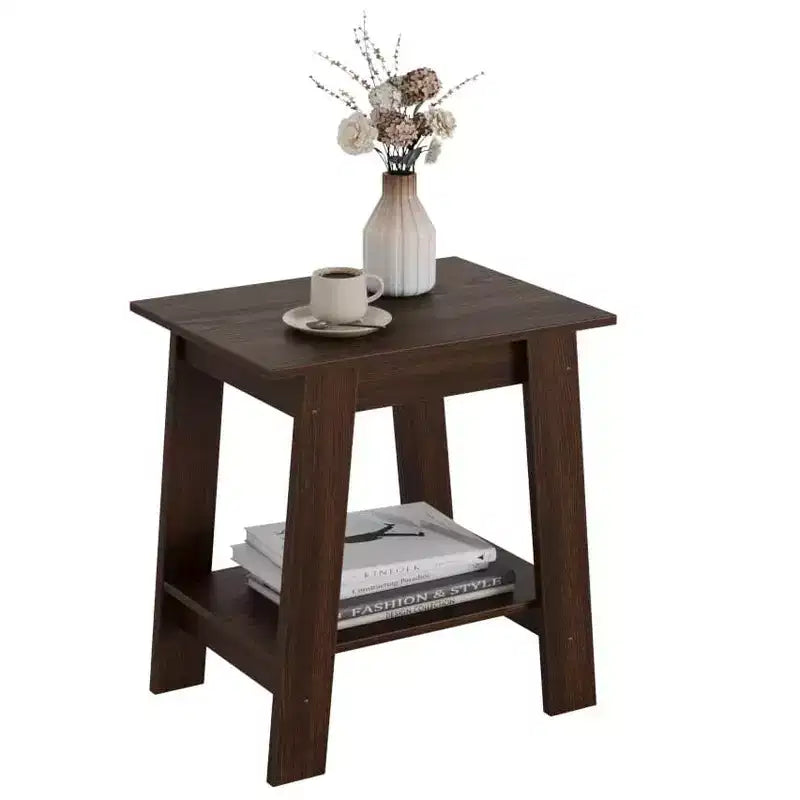 Table d'appoint à 2 niveaux avec étagère inférieure, table de chevet, petite table d'appoint carrée pour canapé, lit et entrée, style ferme et assemblage facile