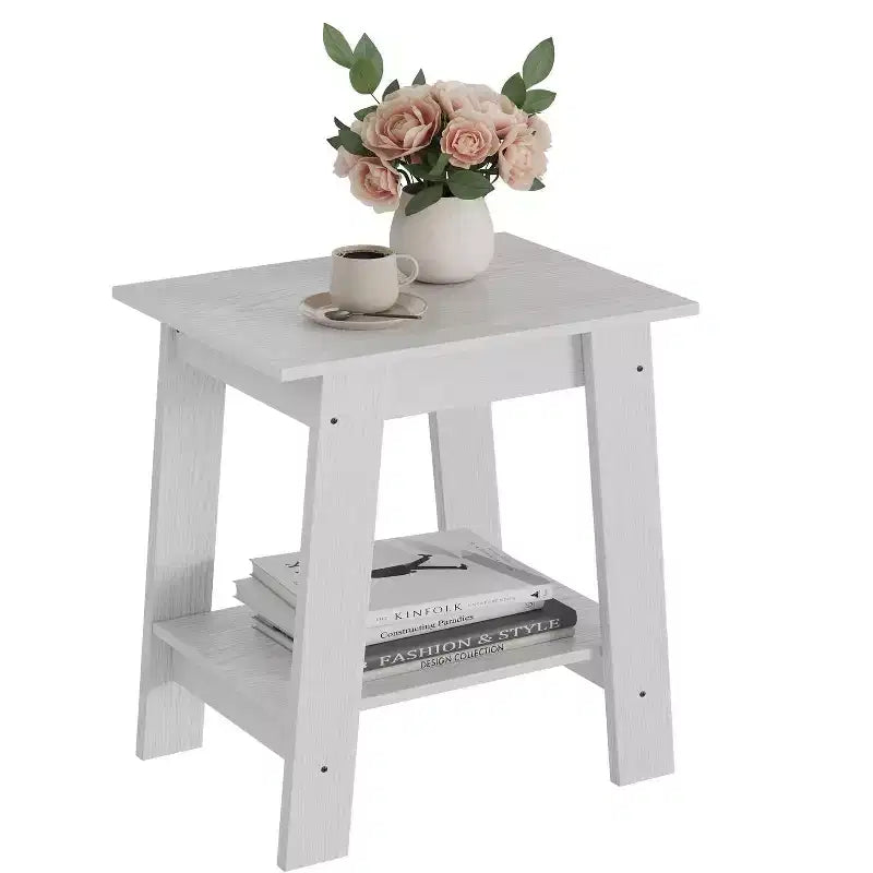 Table d'appoint à 2 niveaux avec étagère inférieure, table de chevet, petite table d'appoint carrée pour canapé, lit et entrée, style ferme et assemblage facile