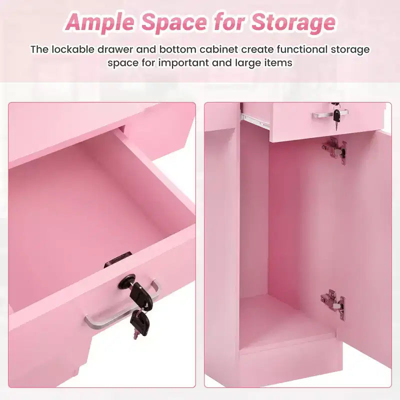Sandinrayli Poste de Salon pour Coiffeur, Meuble de Rangement Coiffure avec Porte en Verre Rose