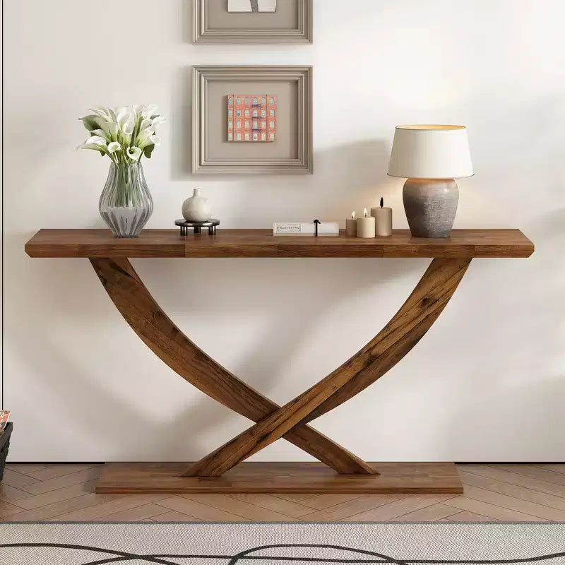Console d'entrée rustique moderne Whisen 57'', table d'appoint pour couloir, table de canapé mince avec pieds croisés, construction robuste