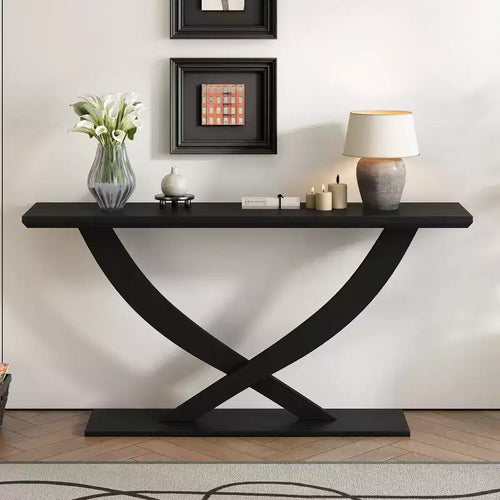 Console de Rangement de Couloir Rustique Moderne de 145 cm, Table d'Appoint, Table d'Entrée Mince avec Pieds en X, Construction Robuste