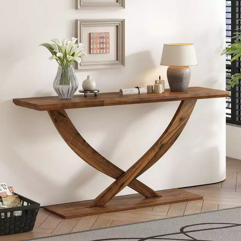 Console de Rangement de Couloir Rustique Moderne de 145 cm, Table d'Appoint, Table d'Entrée Mince avec Pieds en X, Construction Robuste