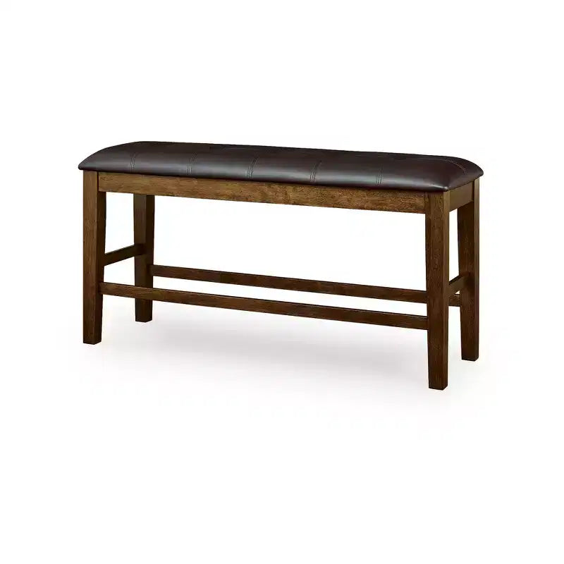 Banc de salle à manger rembourré Signature Design by Ashley Ralene, hauteur comptoir, siège en similicuir, fini brun moyen