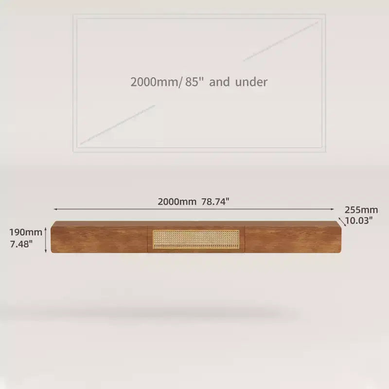Meuble TV flottant de 78,74 po pour téléviseur de 85 po, console multimédia murale avec porte en rotin et tiroirs, étagère de divertissement moderne Gaoyangjiaju