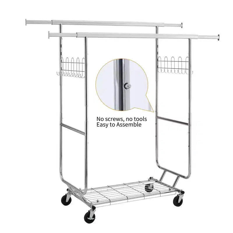 VIYET 68 800LBS Portant à vêtements double avec étagères, portant à vêtements roulant en fer robuste (cintre portable commercial pliable)