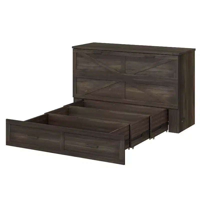 MAYEERTY Lit escamotable de style fermier pour grand lit avec station de recharge Tiroir de rangement pliable pour chambre à coucher Gris rustique