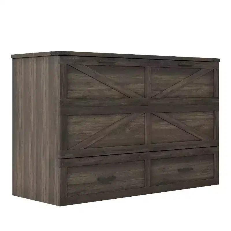 MAYEERTY Lit escamotable de style fermier pour grand lit avec station de recharge Tiroir de rangement pliable pour chambre à coucher Gris rustique