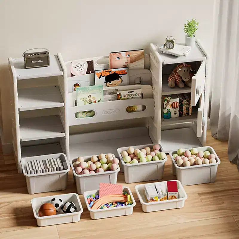 Organisateur de rangement 8 casiers de rangement, bacs à jouets amovibles, organisateur de livres à 4 niveaux et 2 armoires de rangement pour salle de jeux, chambre d'enfant