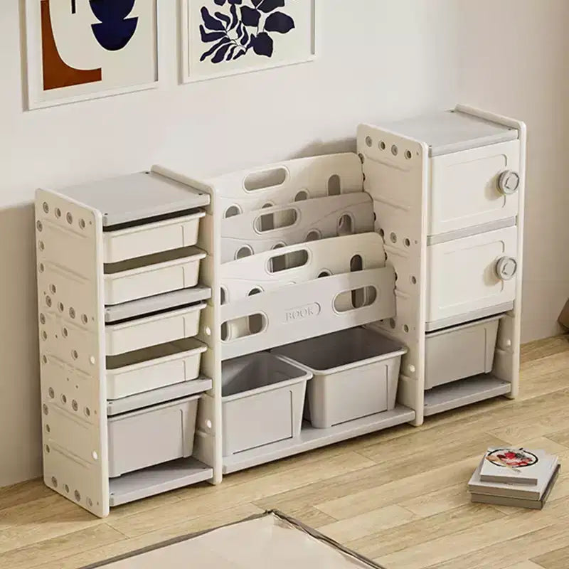 Organisateur de rangement 8 casiers de rangement, bacs à jouets amovibles, organisateur de livres à 4 niveaux et 2 armoires de rangement pour salle de jeux, chambre d'enfant