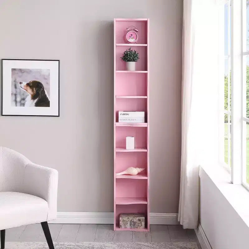 Étagère décorative haute à 8 niveaux avec étagères ouvertes, vitrine étroite moderne sur pied pour le salon ou le bureau à domicile-Panipeachy