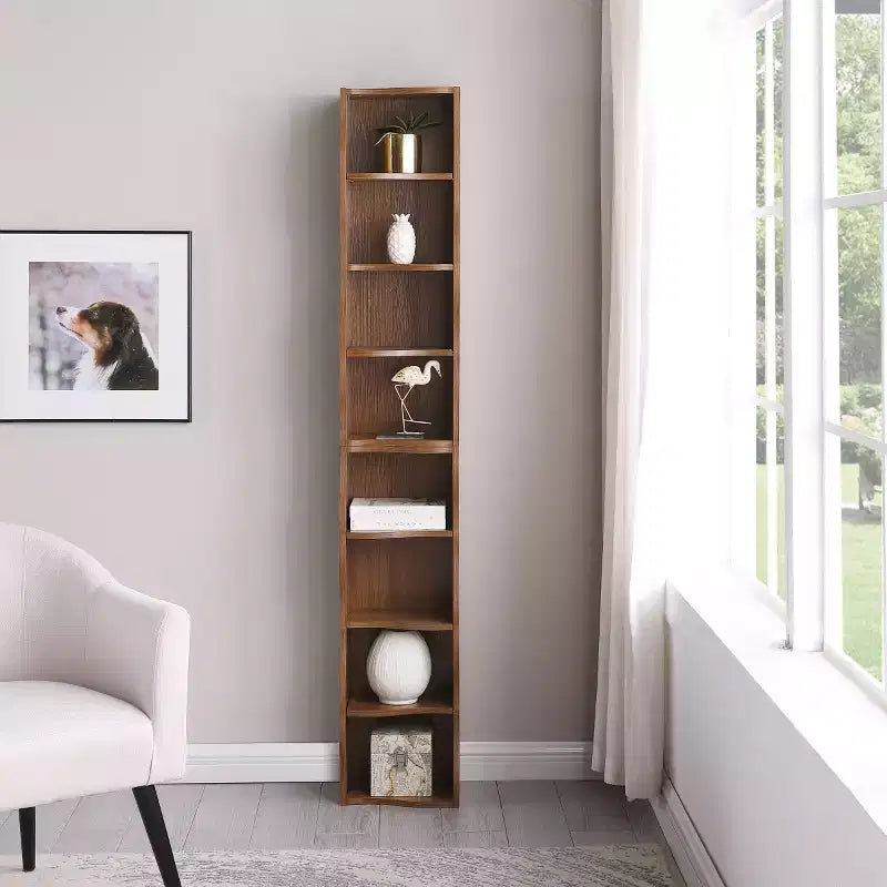 Étagère décorative haute à 8 niveaux avec étagères ouvertes, vitrine étroite moderne sur pied pour le salon ou le bureau à domicile-Panipeachy