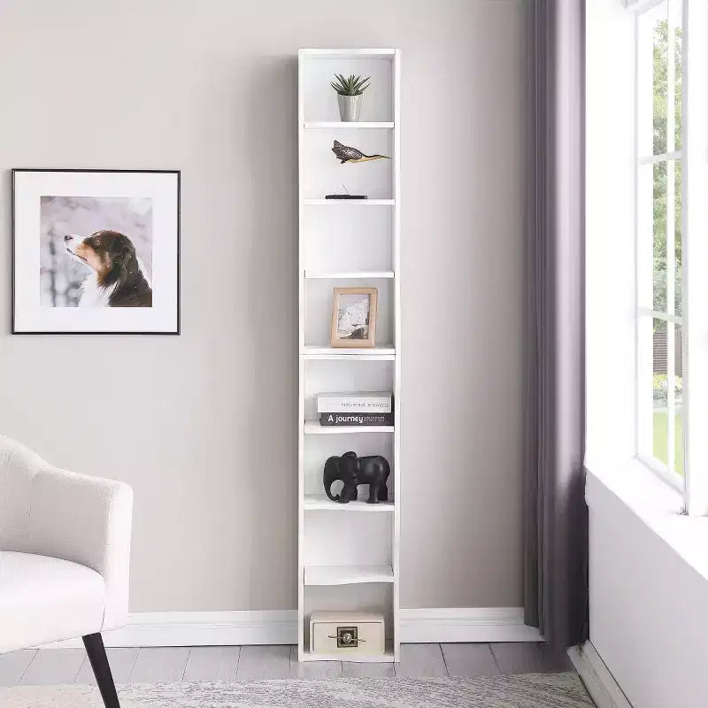 Étagère décorative haute à 8 niveaux avec étagères ouvertes, vitrine étroite moderne sur pied pour le salon ou le bureau à domicile-Panipeachy