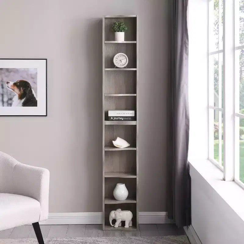 Étagère décorative haute à 8 niveaux avec étagères ouvertes, vitrine étroite moderne sur pied pour le salon ou le bureau à domicile-Panipeachy