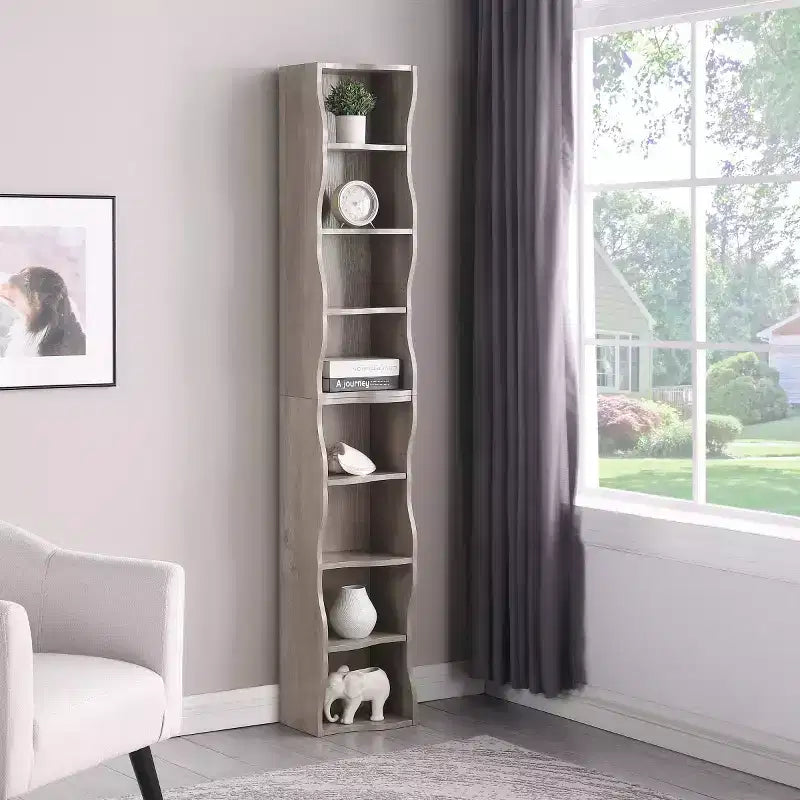 Étagère décorative haute à 8 niveaux avec étagères ouvertes, vitrine étroite moderne sur pied pour le salon ou le bureau à domicile-Panipeachy