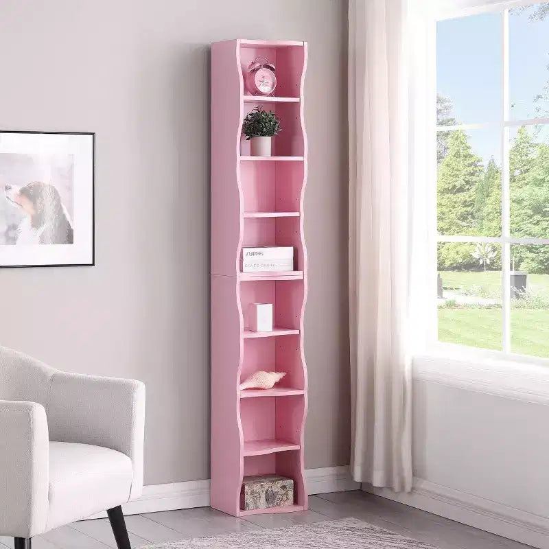 Étagère décorative haute à 8 niveaux avec étagères ouvertes, vitrine étroite moderne sur pied pour le salon ou le bureau à domicile-Panipeachy