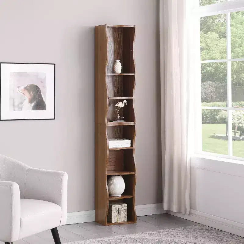 Étagère décorative haute à 8 niveaux avec étagères ouvertes, vitrine étroite moderne sur pied pour le salon ou le bureau à domicile-Panipeachy