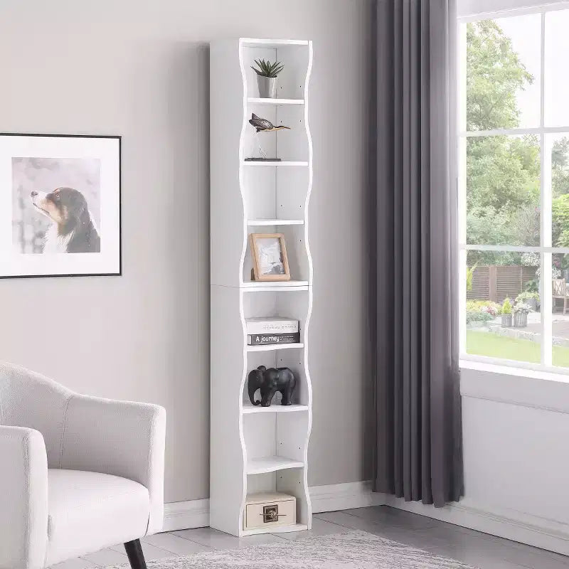 Étagère décorative haute à 8 niveaux avec étagères ouvertes, vitrine étroite moderne sur pied pour le salon ou le bureau à domicile-Panipeachy