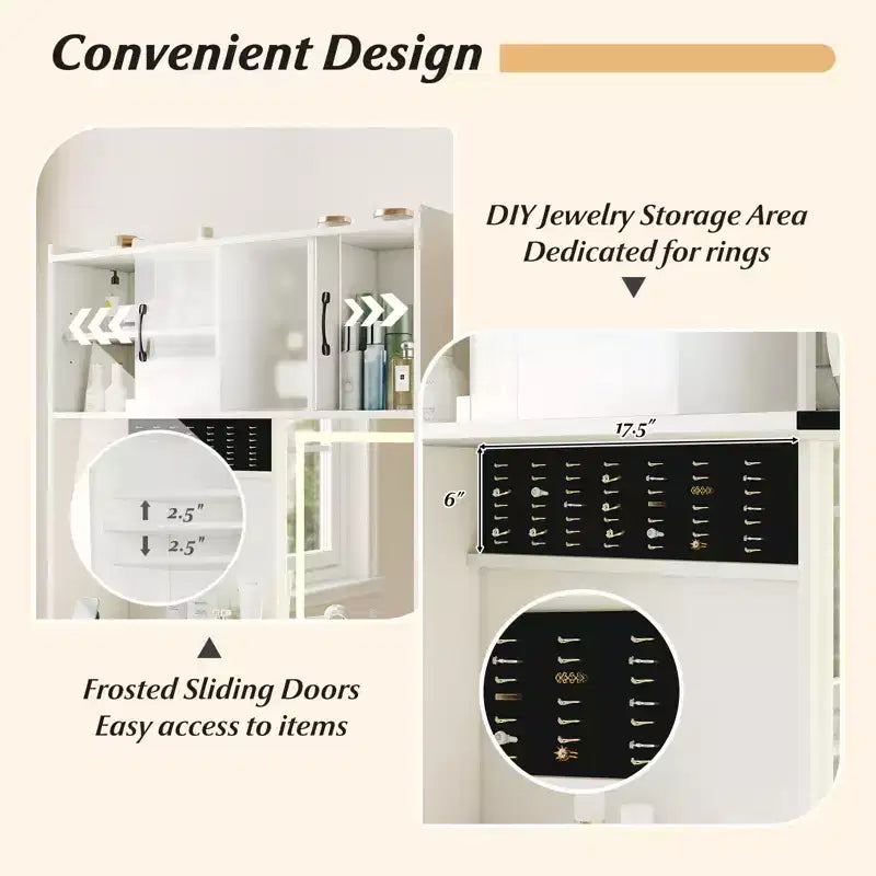 Coiffeuse Costway 100 cm avec miroir, lumières, prises de courant, luminosité réglable et étagères