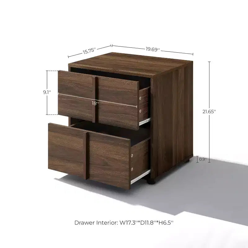 LuxenHome Table de chevet et table d'appoint 21,65 po noyer avec deux tiroirs de rangement en bois manufacturé durable marron