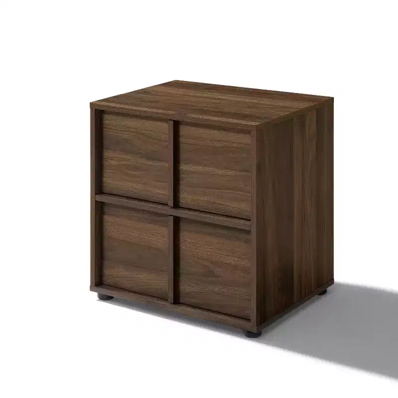 LuxenHome Table de chevet et table d'appoint 21,65 po noyer avec deux tiroirs de rangement en bois manufacturé durable marron