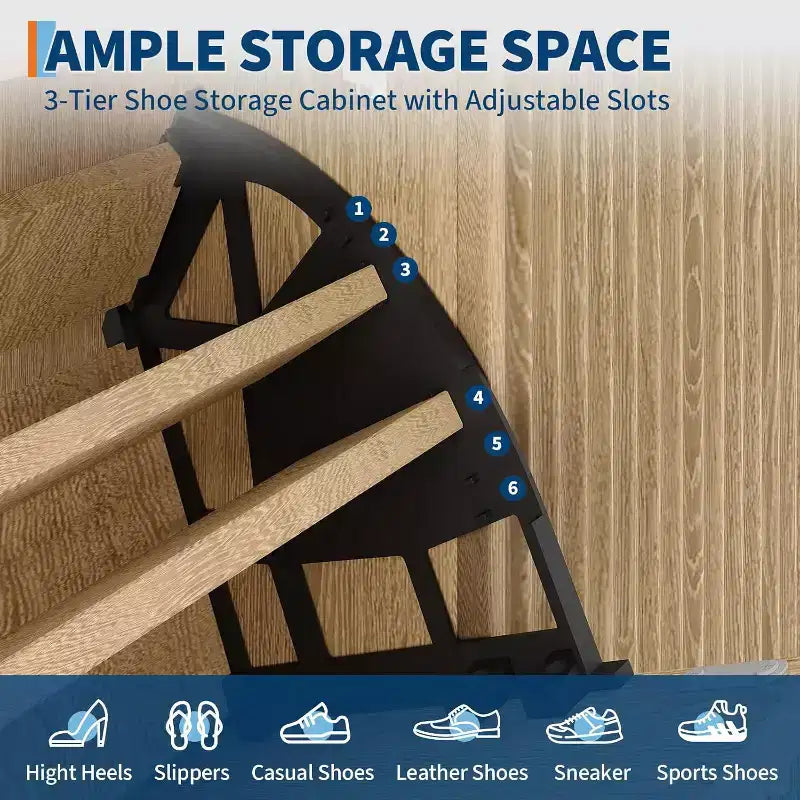 Meuble à chaussures cannelé, range-chaussures étroit autoportant en bois avec porte coulissante et 2 tiroirs et étagères réglables pour la maison