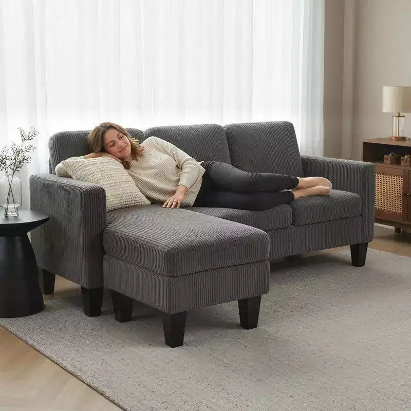 HOMCOM Canapé d'angle 73 places en forme de L avec méridienne ou pouf réversible