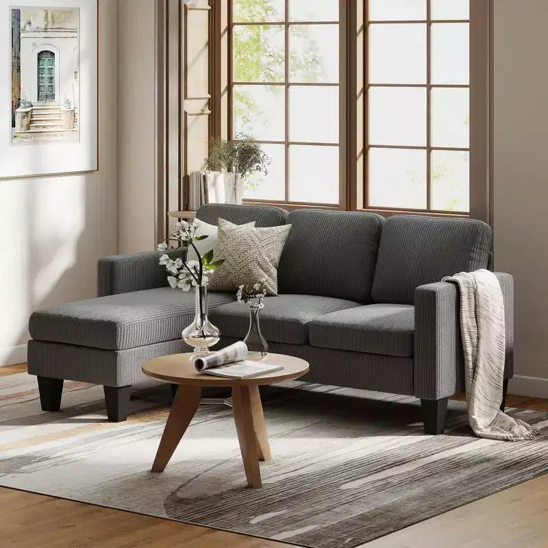 HOMCOM Canapé d'angle 73 places en forme de L avec méridienne ou pouf réversible